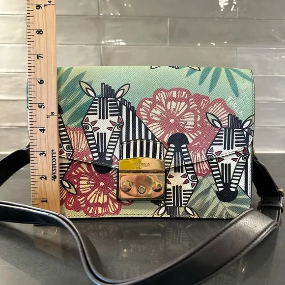 Furla Green and Red Botanica with Zebra Crossbody Bag with Gold-Tone Hardware - Picture 4 of 5